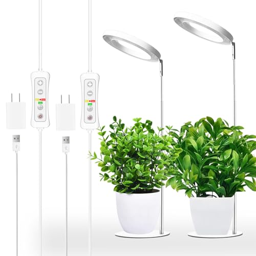 yadoker 144 LEDs Full Spectrum Plant Grow Light for Indoor Plants，Height Adjustable, 6.3" Aluminum Housing,Automatic Timer with 8/12/16 Hours,10-Level Brightness,White Plant Light with Base,2Pack - color: White with Base, size: 2 Pack