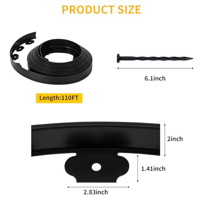 Garden Edging, 110FT x 2" Flexible Plastic Landscape Border with 106 Stakes - style: 110FT