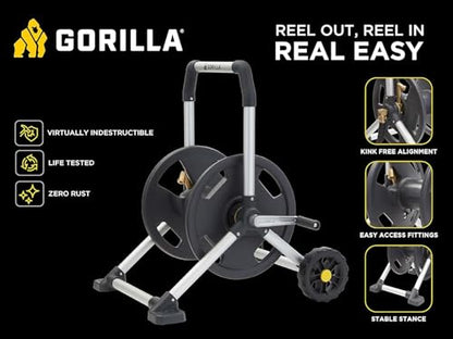 Gorilla GRS-200H Aluminum Garden Hose Reel, 200 Ft, No-Leak Brass Fittings - size: 200 FT