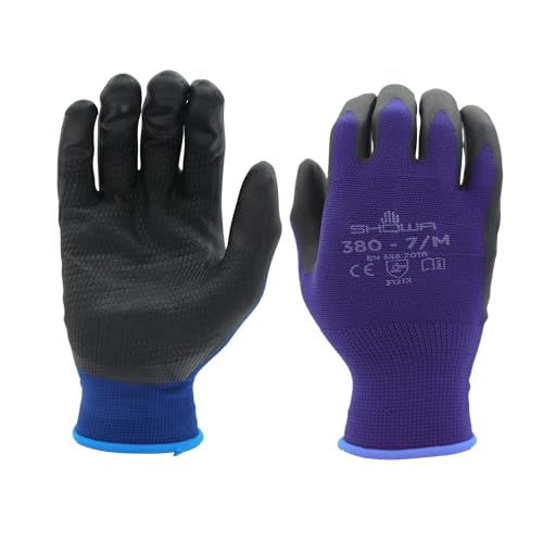 SHOWA 380 Foamed Nitrile Palm Coated General Purpose Work Gloves with Nylon Liner, 13-Gauge, Medium (1 Pair) - size: Medium, style: 1 Pair
