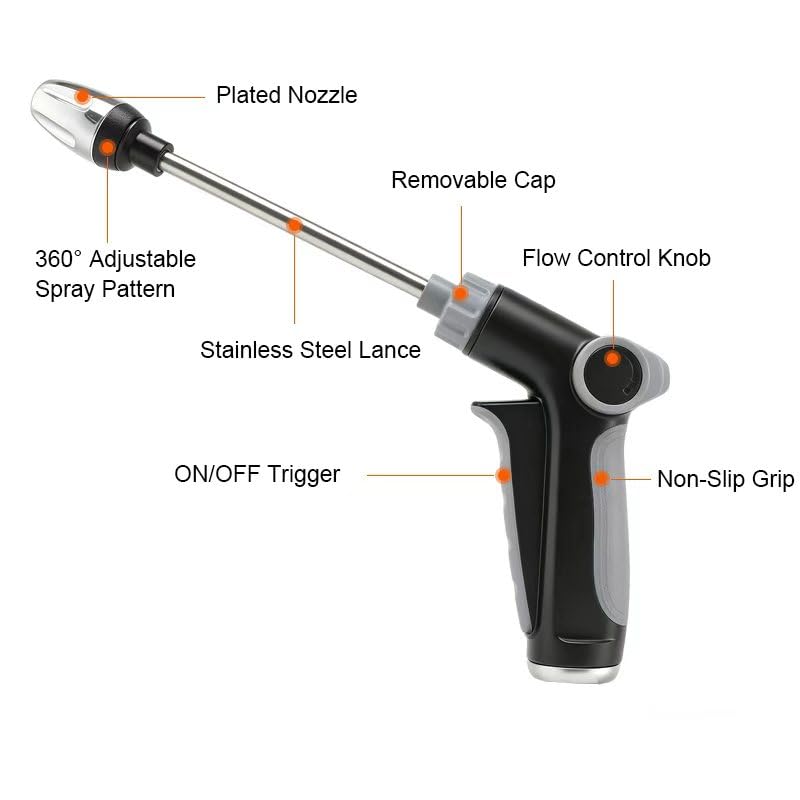 High Pressure Hose Nozzle, 360° Rotating Garden Hose Sprayer, 3/4 in