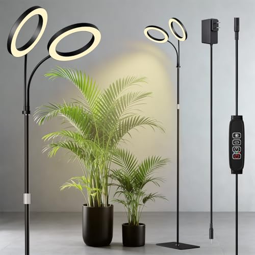 Full Spectrum 68" Floor Grow Lights for Indoor Plants with Base - color: Black, size: 2 Head