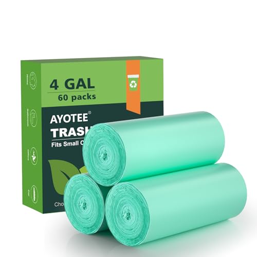 4-6 Gallon Small Trash Bags Compostable Trash Bags,AYOTEE 60 Count Ultra Strong Unscented Garbage Bag Mini TrashBags Waste Basket Liners for Bathroom, Kitchen,Bedroom, Office, Pet, Car(Green) - size: 60 Count (Pack of 1)