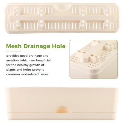 6 Pack Rectangle Planter 16x4.4 Inch Window Boxes Planters Rectangular Large Window Sill Planters Indoor Self Watering Plant Pots with Drainage Holes and Saucers Succulent Herb Flower Pots, Beige - color: Beige