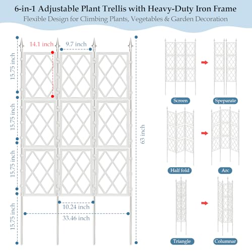 5.25FT White Garden Trellis for Climbing Plants Outdoor - color: White