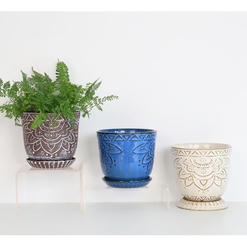 Gepege Ceramic Plant Pots, 6 Inch Indoor Planters with Drainage & Saucers - color: Blue-c, size: 6 Inch - Set of 2