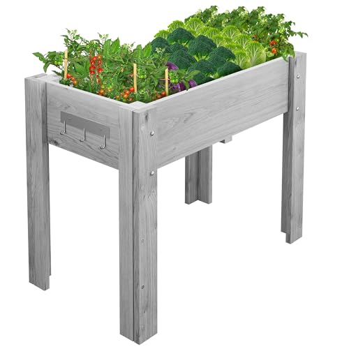 Garvee 48x24x30IN Wooden Raised Garden Bed with Legs - color: Gray, size: 48*24*30 in