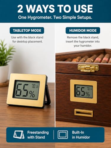 2-in-1 Digital Hygrometer Thermometer for Humidors, Gold