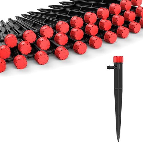 Pawfly 60 Pcs Drip Irrigation Emitters, Garden Drippers for Plants Watering System, Sprinkler Heads with Adjustable 360 Degree Water Flow, Drip Emitters for 1/4" Drip Irrigation Tubing - size: 60pcs 1/4" Drip Emitters