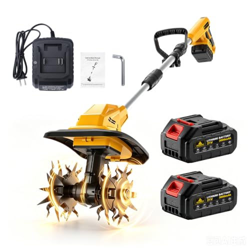 21V Cordless Electric Garden Tiller Cultivator with 2 x 3.0Ah Batteries