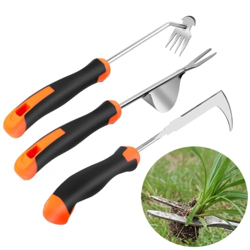 3 Pack Weed Puller Tool Set, Stainless Steel Weeding Tools for Gardening