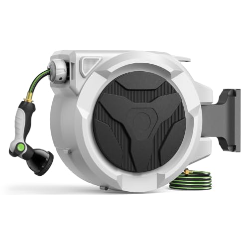 100 FT x 1/2 Inch Retractable Garden Hose Reel for Garden Watering - color: Silver