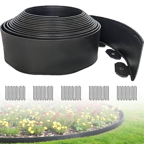Landscape Edging 49FT, [Extra Tall 4IN] Garden Edging Borders with 75 Stakes,Flexible Lawn Edging Kit DIY for Flower Beds, Yard, Tree, Pathway, Playground, Paver Edge (Black) - color: Black, size: 4in*49FT
