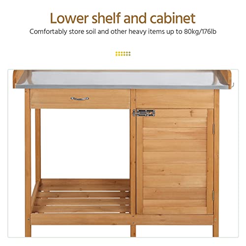 Yaheetech Potting Bench Outdoor Potting Table with Storage,Natural Wood - color: Natural Wood