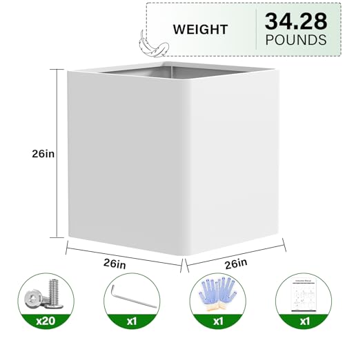 Metal Square Planter Box 26in,White - color: White, size: 26"L x 26"W x 26"H