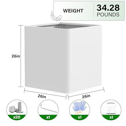 Metal Square Planter Box 26in,White - color: White, size: 26"L x 26"W x 26"H