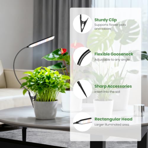 Garpsen Plant Lights, LED Full Spectrum with Gooseneck & Clip, 3Pack - size: 3Pack