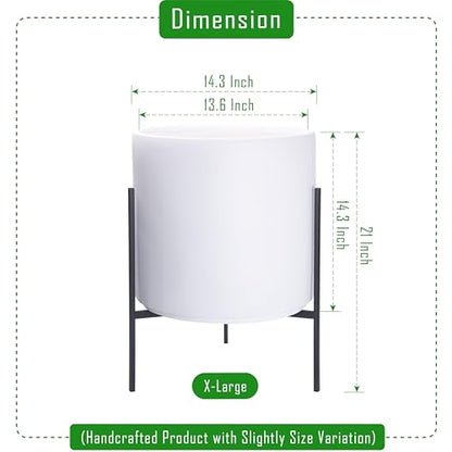 D'vine Dev Cylinder Planter Pot with Metal Stand, White, 14 in, 96-T-A-4 - color: White, size: X-Large 14 Inch