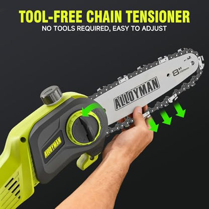 Alloyman Cordless Pole Saw 20V, 8" Chainsaw, Reach Up to 15 FT, 2 Batteries