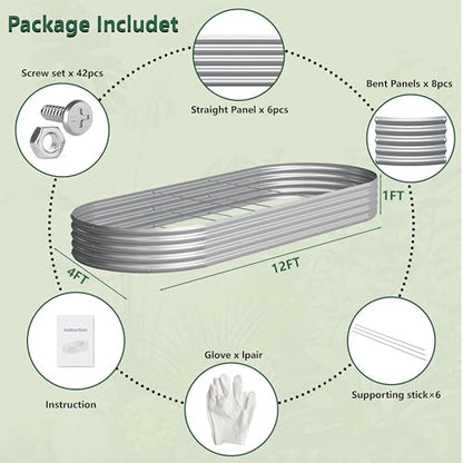 2PCS 12x4x1FT Galvanized Metal Raised Garden Bed,Outdoor Planter Box for Vegetables - size: 12x4x1(2PCS)
