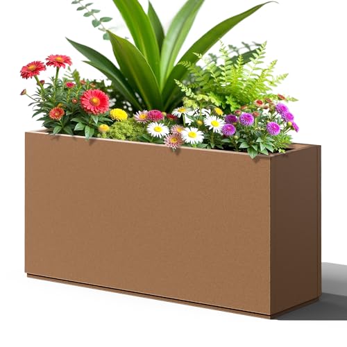 FENCY Large Metal Rectangle Planter Box for Outside - color: Brown, size: 32" L x 10" W x 16.3" H