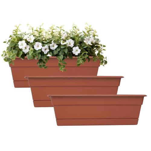Bloem Dura Cotta 24" Plastic Window Box Planter, Terra Cotta, 3-Pack - color: Terra Cotta, size: 24" (Pack of 3)