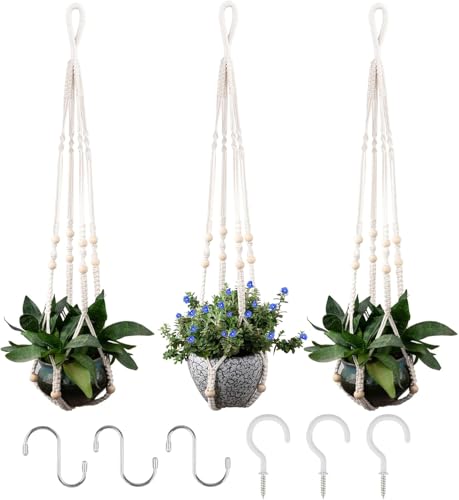 RIFNY Macrame Plant Hanger Indoor, Hanging Plant Holder, White, 3 PCS - color: White, size: 35 Inch 3pcs