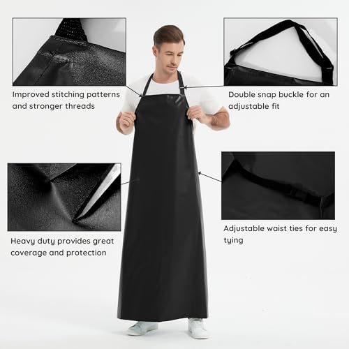 Heavy Duty Thicker Rubber Aprons Extra Long Oil & Chemical Resistant Unisex - color: Black