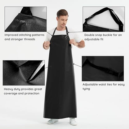 Heavy Duty Thicker Rubber Aprons Extra Long Oil & Chemical Resistant Unisex - color: Black