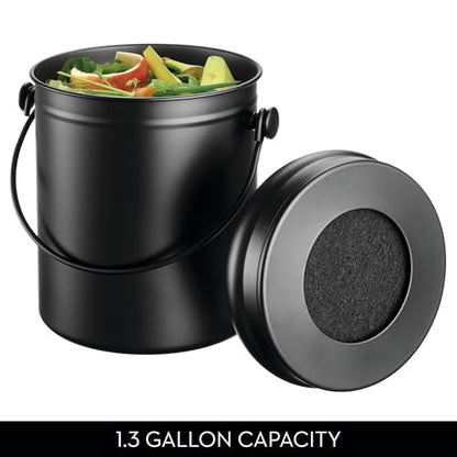 iDesign 1.3 Gallon Compost Bin with Double Filtration System - Matte Black - color: PC Matte Black