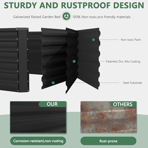 FOOWIN 6x3x3ft Raised Garden Bed Outdoor, Galvanized Steel Garden Beds - color: Black, size: 6x3x3 FT-2PC