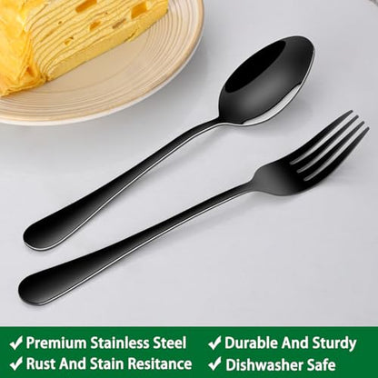 DEHOV 16-Piece 7.3 Inches Black Stainless Steel Dinner Spoons,Durable Soup Spoons,Black Table Spoon,Silverware Spoon - size: 16-Piece(Black)