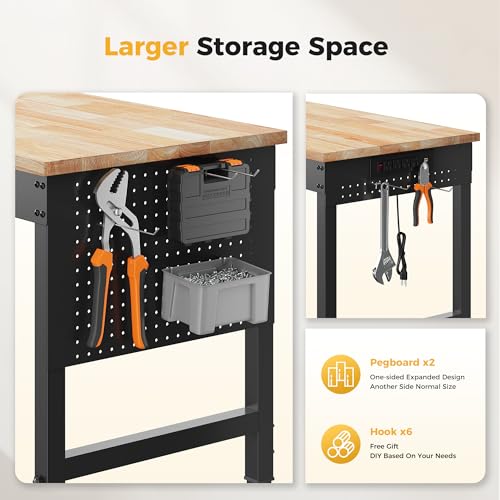 CAMMOO 60" Adjustable Workbench, 2000LBS Max Load, Pegboard & Power Strip - size: 60*22 Inch