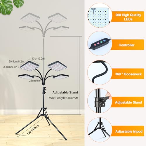 FECiDA Tall Grow Light with Stand for Big and Large Houseplant, Bonsai Tree - size: Stand-4Head-100W-Timer