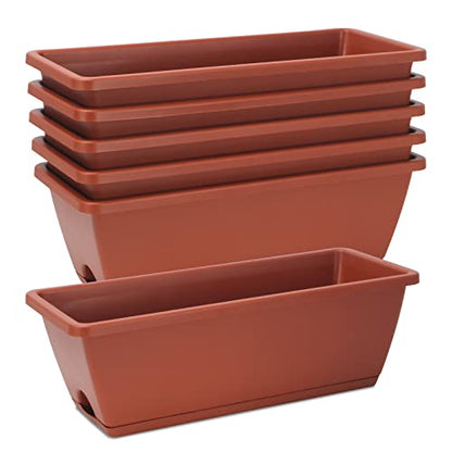 HOXHA 6 Pcs Window Box Planter, 17" Rectangular Planter Box, Brick Red - size: 6 Pack / 17inch
