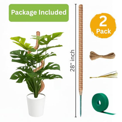 2 Pack 28" Bendable Moss Pole Monstera Plant Support for Climbing Plants - size: 28"