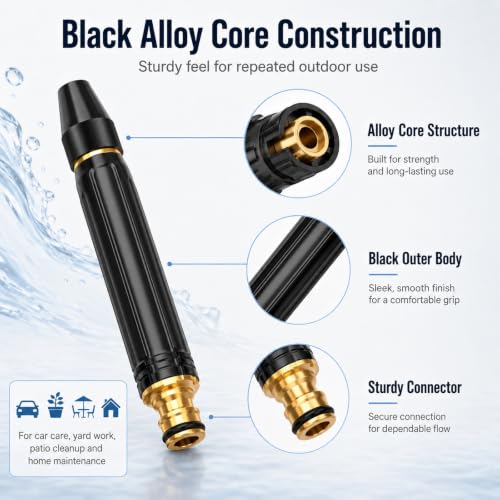 High Pressure Hose Nozzle, Black Alloy Core, 2 Pack