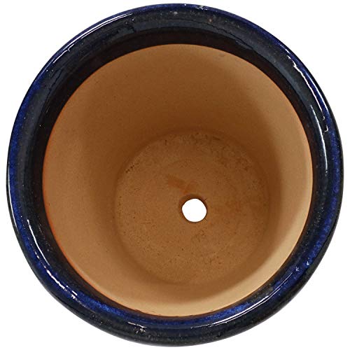 Sunnydaze 11 in Round Ceramic Planters & Saucers - Set of 2 - Imperial Blue