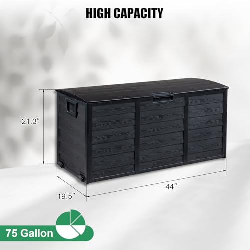 VINGLI 75 Gallon Weatherproof Outdoor Storage Box, Black - color: Black