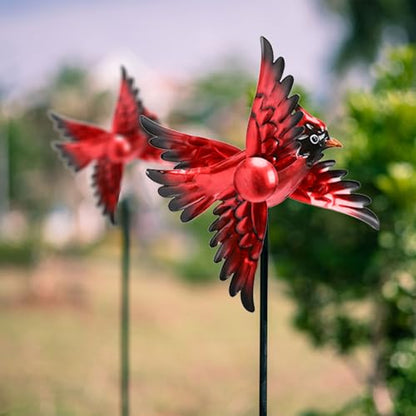 MUMTOP Cardinal Wind Spinner Outdoor, 2 Pack Metal Red Bird Garden Windmill