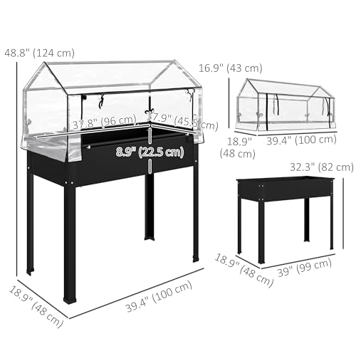 Outsunny Raised Garden Bed with Flip-Up Cover, 39.4"x18.9"x48.8", Black - color: Black