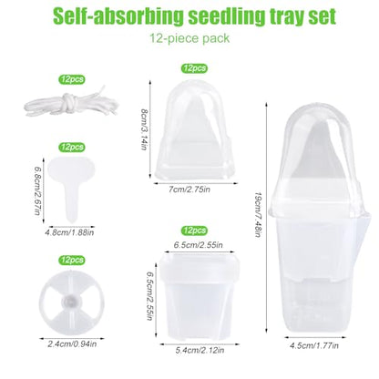 12 Sets 2.5" Mini Self Watering Pots with Humidity Dome & Plant Labels
