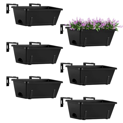 ETELI Railing Planter Hanging Planter Box with Brackets Set 6, Black - color: All Black