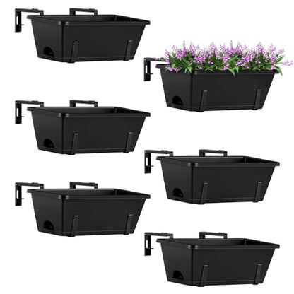 ETELI Railing Planter Hanging Planter Box with Brackets Set 6, Black - color: All Black