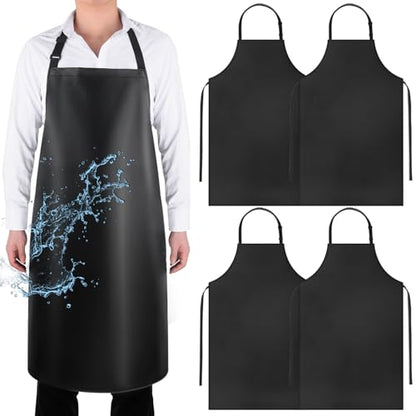 4 Pack Waterproof Rubber Apron, Adjustable Black Apron for Men & Women - color: Black