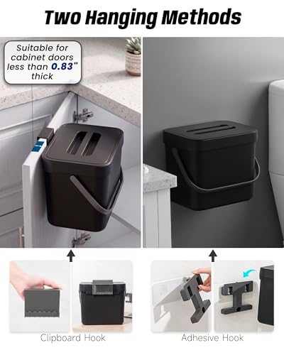 1.8 Gal Countertop Compost Bin, Hanging Trash Can 7L/Black - color: BLACK, size: 7 L / 1.8 Gal - Lid