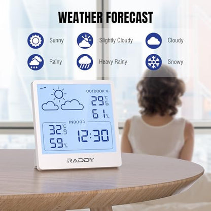 Raddy WF-50T Wireless Weather Station, Thermometer Hygrometer, White - color: White