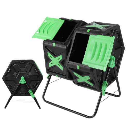 140L Dual Chamber Compost Bin Outdoor Rotating Composter W/Sliding Door Easy Setup Compost Tumbler for Outside Garden and Yard