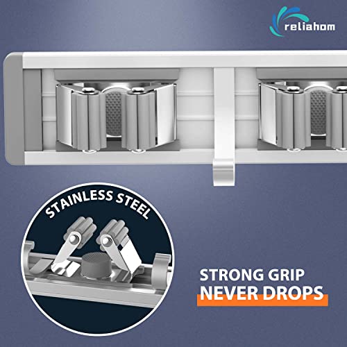 reliahom Broom Holder Wall Mount Mop Hanger Tools organizer 5Racks4Hooks,2P - color: Silver