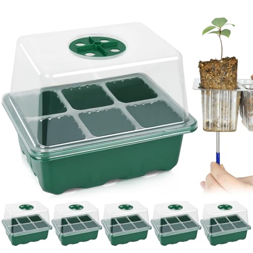 Artcome 5-Pack Seed Starter Tray - 6 Cells Each with Push-Up Ejector - Seed Starter Kit for Rapid Growth and Healthy Seedlings at Home - 30 Cells in Total